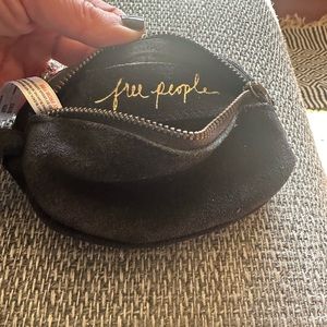 Free People Wristlet Kingsley Suede Leather Bag Black Mini Zip Up Wristlet.